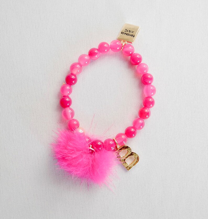 Initial Fur pom pom bracelet size 12 M image 7