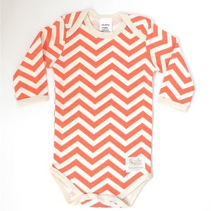 SALE Organic orange chevron bodysuit, chevrons, baby girl gift,  unique baby gift, modern, new born photo, coming home, handmade in USA