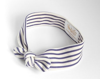 Organic baby headband, navy blue stripe