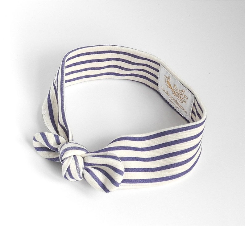 Organic baby headband, navy blue stripe image 1