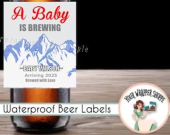 A Baby is Brewing Pregnancy Announcement Custom Beer Labels ~ Printed and Shipped Waterproof Vinyl ~ FAST SHIPPING!