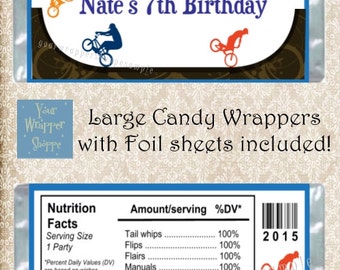 BMX Bikes Candy Bar Wrappers with Foil Sheets Party Favors Custom Personalized