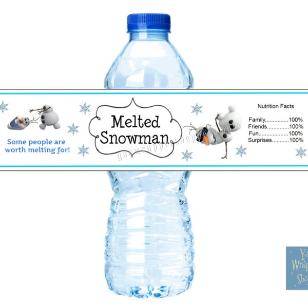 DIY Printable INSTANT DOWNLOAD Melted Snowman Water Bottle Labels Personalized Birthday Party Favors