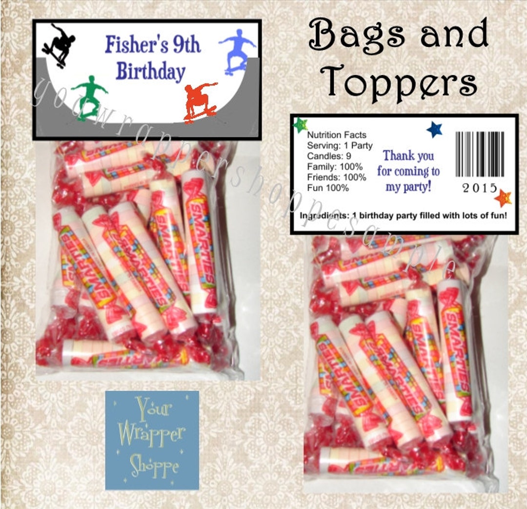 SKATEBOARD Birthday Goodie Bags and Toppers Personalized Etsy