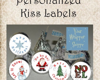 Personalized CHRISTMAS HOLIDAY Party Favors Kiss Labels Stickers Supplies