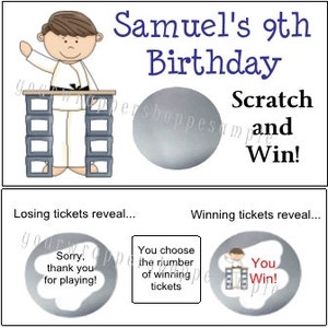 Karate Kids Party Game Scratch off Tickets Game Personalized Favors Custom Supplies