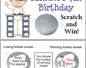 Karate Kids Party Game Scratch off Tickets Game Personalized Favors Custom Supplies