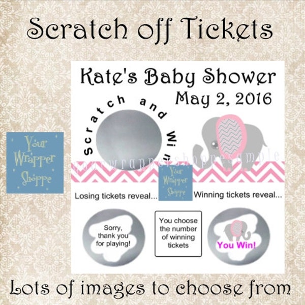 Pink Elephant Chevron Baby Shower Jungle Diaper Raffle Party Game Scratch off Tickets Personalized Favors Custom Supplies