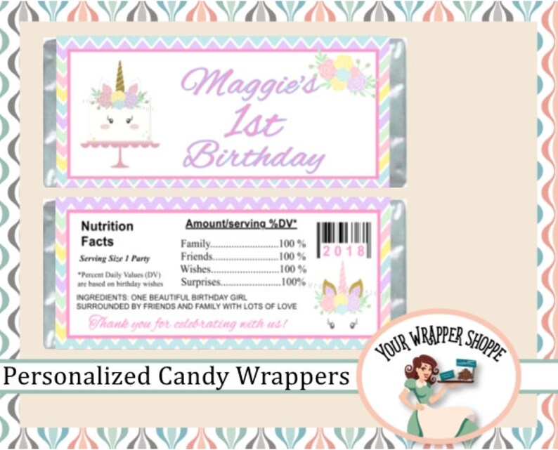UNICORN BIRTHDAY PARTY Candy Bar Wrappers With Foil Sheets - Etsy