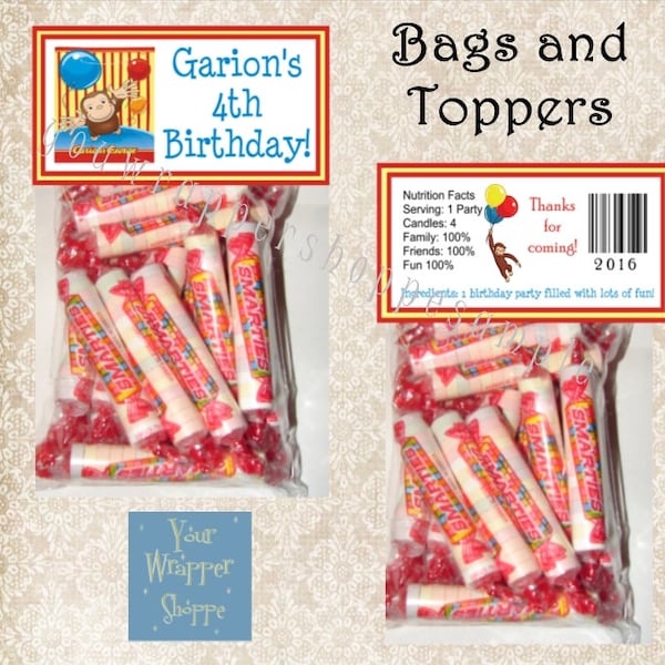 Curious George Inspired Monkey Bags and Toppers Personalized Custom Birthday Party Favors