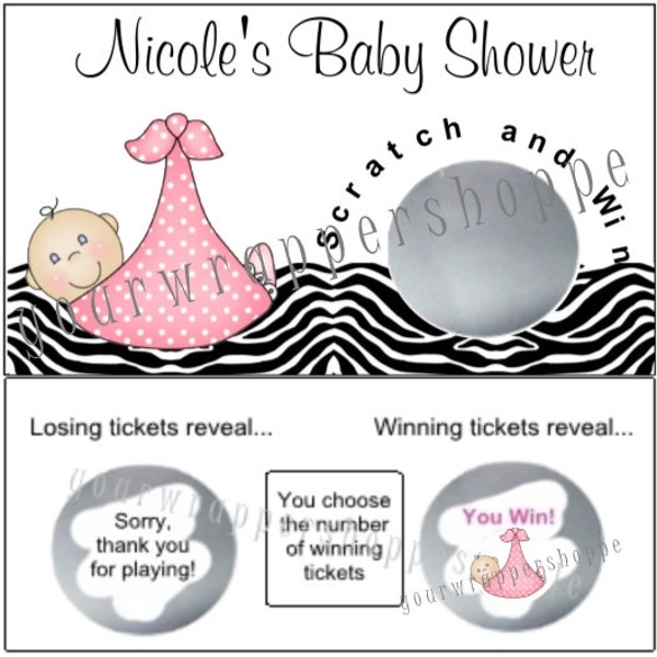 Baby Shower Zebra Party Game Scratch off Tickets Game Personalized Favors Custom Supplies