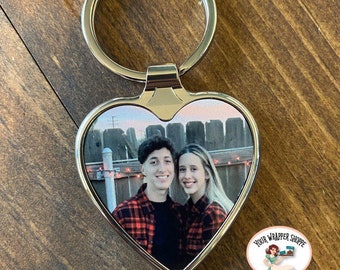 Valentine's Day Gift for Her or for Him - Custom Metal heart photo keychain