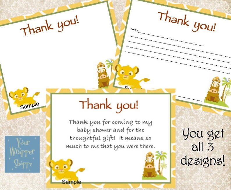 Lion King Baby Shower Thank You Cards DIGITAL Files Etsy