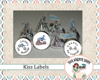 Dirt Bike or Quad Inspired Party Favors Kiss Labels Stickers Supplies Personalized Birthday or Baby Shower