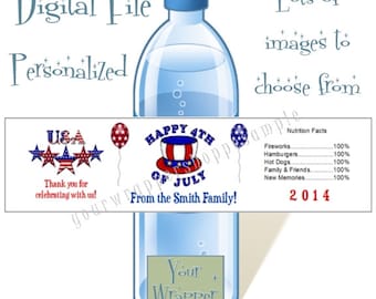 4th of July Water Bottle labels Personalized DIGITAL FILE - choose between Printable U PRINT