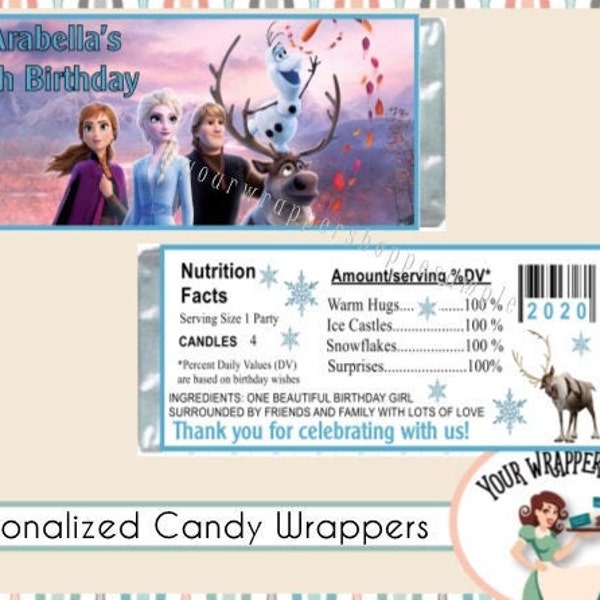Frozen 2 Inspired Candy Bar Wrappers with Foil Sheets Party Favors Custom Personalized