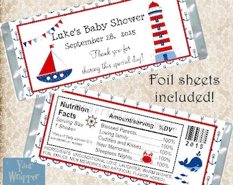 NAUTICAL SAILOR Baby Shower Candy Bar Wrappers Party Favors Custom Personalized