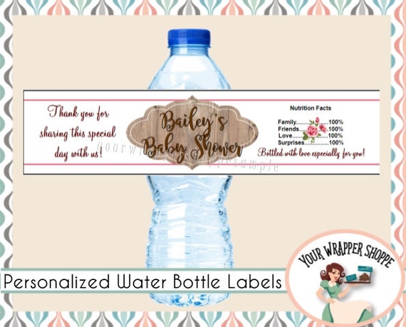 Rustic Shabby Chic With Wooden Frame Baby Shower Water Bottle Etsy - details about roblox personalized birthday party favors water bottle labels wrappers custom