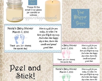 Personalized Printed Chevron Baby Feet Baby Shower Custom Candle Labels Party Favors