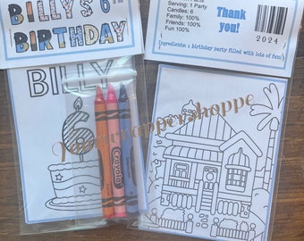 Kids Any Theme Coloring Pages Party Favors Bags and Toppers Personalized Assembled with 3 Crayons and 3 random bluey stickers
