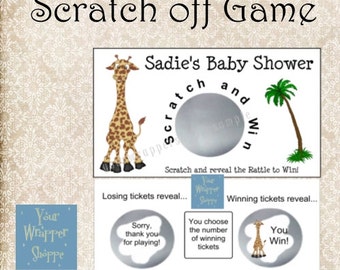Baby Shower GIRAFFE JUNGLE SAFARI Party Game Scratch off Tickets Game Personalized Favors Custom Supplies