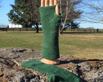 Green Fingerless Gloves, Alpaca Gloves, Green Alpaca Mittens