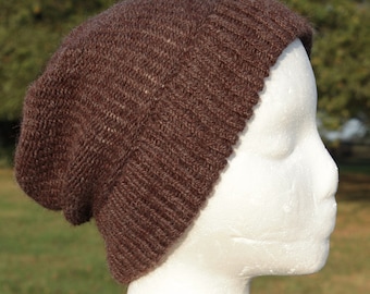 Brown and Gray Hat, Alpaca Knit Hat, Women's Alpaca Hat, Men's Alpaca Hat, Rose Gray, Gift for Her, Gift for Him, Farm Raised