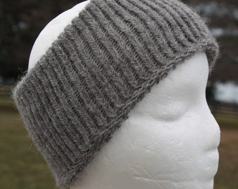 Gray Alpaca Ear Warmers, Gray Alpaca Headband, Natural Color, Reversible, Hand Knit