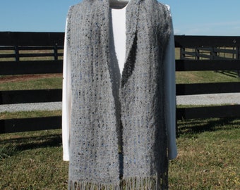 Gray, Blue and Black Alpaca Scarf, Lightly Felted Scarf, Gift for Her