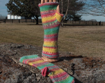 Multi-Colored Fingerless Gloves, Red Green Yellow Gloves, Wool Gloves
