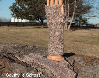 Brown and White Tweed Fingerless Gloves, Alpaca Fingerless Gloves, Alpaca Hand Warmers