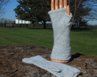 Light Blue and White Alpaca Gloves, Alpaca Fingerless Gloves, Women's Gloves