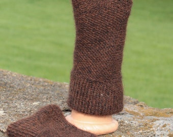 Brown Tweed Fingerless Gloves, Brown Alpaca Gloves, Gift for Her, Texting Gloves