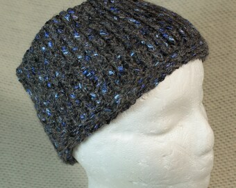 Dark Gray and Blue Ear Warmers, Llama Ear Warmers, Dark Gray and Blue Headband, Llama Headband