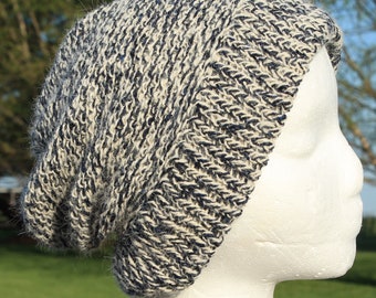 White and Blue Hat, Alpaca and Silk Hat, Gift for Her, Gift for Him