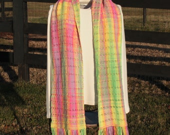 Multi-Colored Cotton Scarf, Handwoven Scarf, Pink, Purple, Green, Yellow Scarf