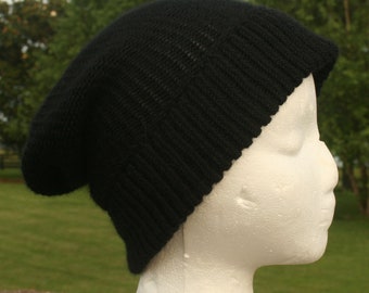 Black Alpaca Hat, Lightweight Hat, Hand Knit, Farm Raised, Winter Hat