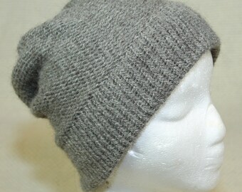 Gray Alpaca Hat, Hand Knit, Women's Gray Hat, Girl's Alpaca Hat, Men's Gray Hat, Women's Gift, Men's Gift, Alpaca Cap, Gray Cap