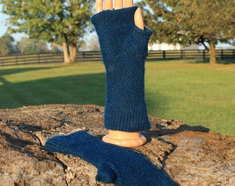 Blue Alpaca Fingerless Gloves, Blue Alpaca Mittens, Alpaca Hand Warmers