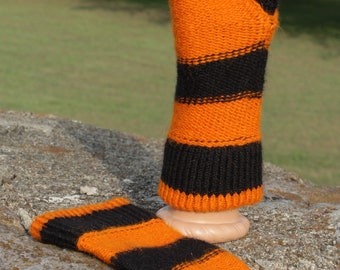 Black and Orange Alpaca Fingerless Gloves, Women's Alpaca Gloves, Gift for Her, Hand Knit, Fingerless Mittens, Texting Gloves, Farm Raised