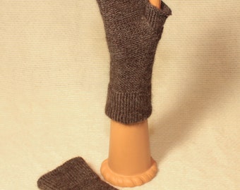 Brown and Gray Gloves, Alpaca Fingerless Gloves, Texting Gloves, Alpaca Mittens