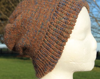 Brown Blue Green Alpaca Hat, Alpaca Cap