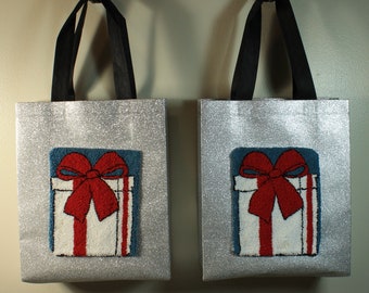 Gift Bags, Package of 2 Reusable Gift Bag, Punch Needle Gift Bag, Bow Wrapped Gift Bag