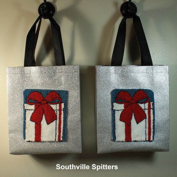 Gift Bags, Package of 2 Reusable Gift Bag, Punch Needle Gift Bag, Bow Wrapped Gift Bag