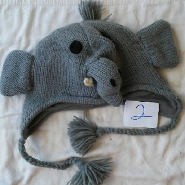 Wool Animal Hats Fleece Lined One Size Fits All Hand Knit Ear Flaps