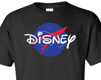 One of a Kind Disney Cross Over with NASA Logo Background Adult T-Shirt - Unique Design for any Disney or Space Fan