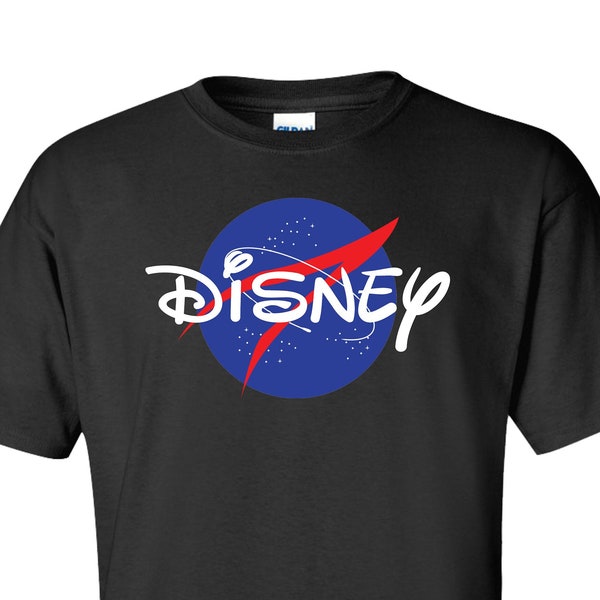 One of a Kind Disney Cross Over with NASA Logo Background Adult T-Shirt - Unique Design for any Disney or Space Fan