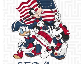 Disney 250 años PNG, Mickey Donald Goofy Espíritu del 76 Diseño de camiseta, 250 aniversario patriótico, Guerra de la Revolución Sublimación digital