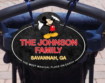 Etiqueta personalizada para cochecito de Disney, etiqueta con nombre para scooter - Letrero familiar personalizado - Mickey Mouse Essential Disney, etiqueta con nombre para cochecito, letrero para scooter