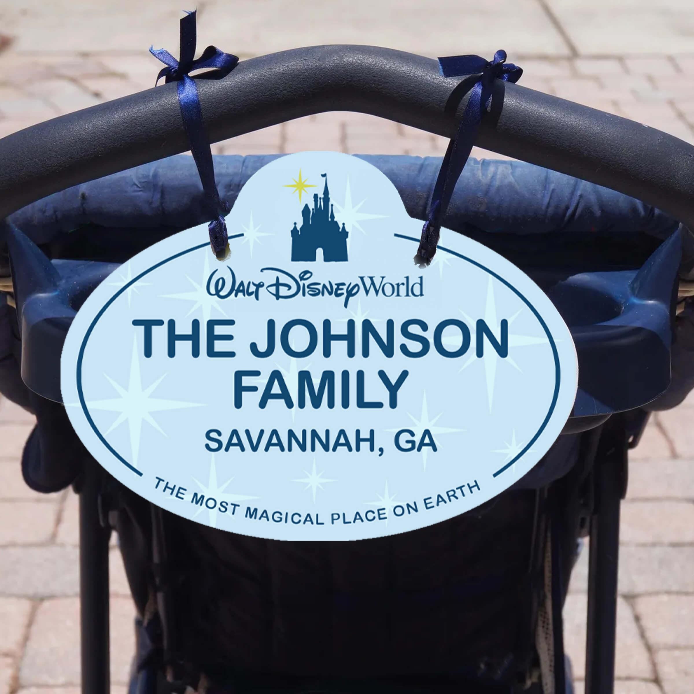 Custom Disney Stroller Luggage Tag Scooter Name Tag - Personalized Family ID Sign - Magical Vacation Essential Disney Stroller Name Tag Sign